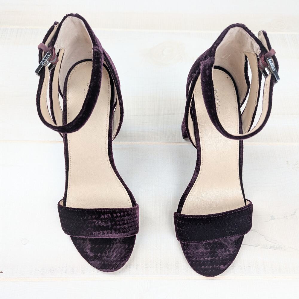 Botkier Gianna Wine Velvet Block Heel Ankle Strap‎ Sandal Size 9 - Picture 3 of 8